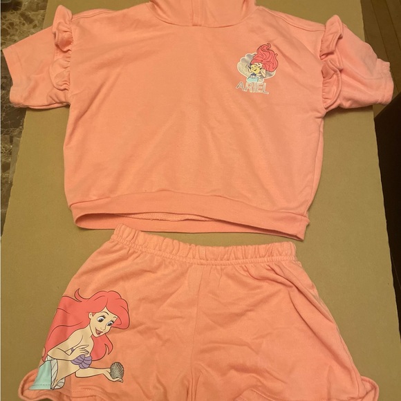 2 pc set. Coral color Ariel shirt with hood and shorts. - Picture 3 of 4